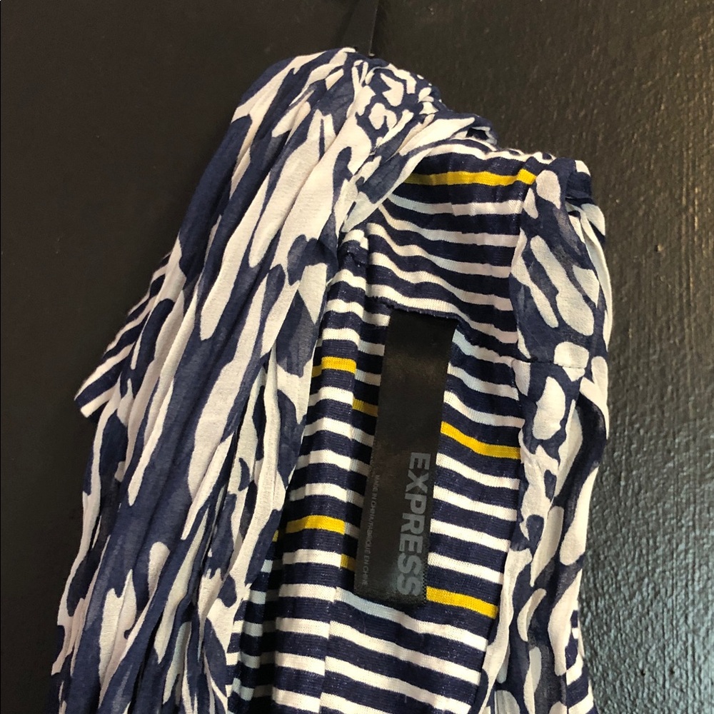 EXPRESS Striped and Abstract Print Infinity Scarf - Navy, White & Yellow - Picture 2 of 2